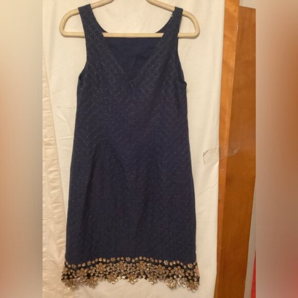 Lily Pulitzer Dawson Sheath dress with Goden scalloped hem Sz 10 - Picture 4 of 11